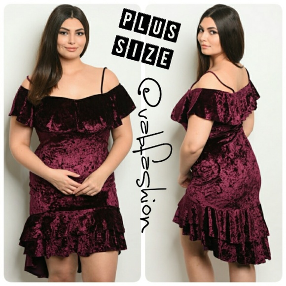 Vabfashion Dresses & Skirts - PLUS SIZE VELVET OFF SHOULDER RUFFLE DRESS!